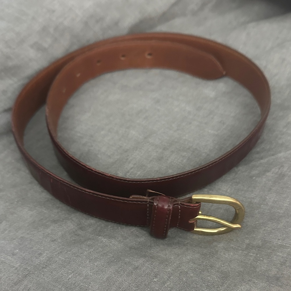Coach Dark Red Leather Belt with Gold Buckle